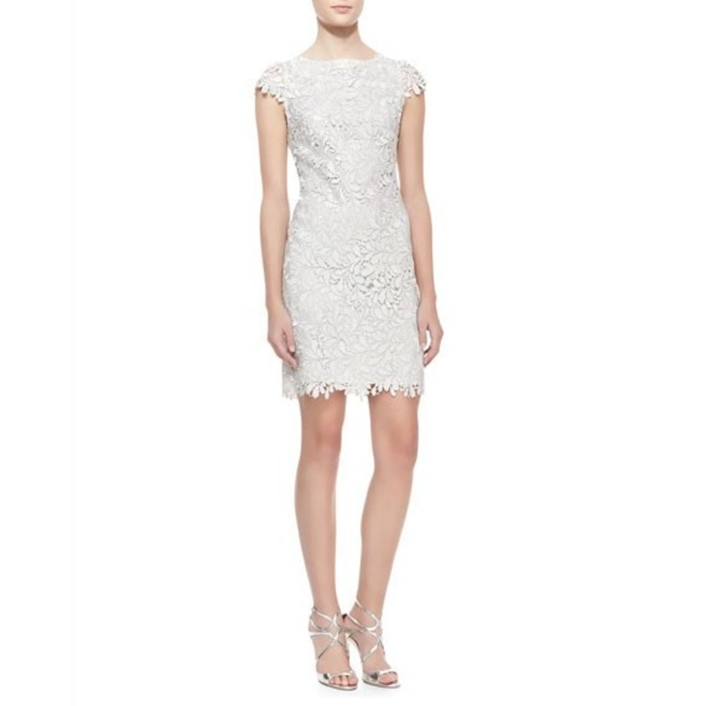 Alice + Olivia Clover Metallic Lace Open-Back Mini Dress Size 4 Silver Cocktail